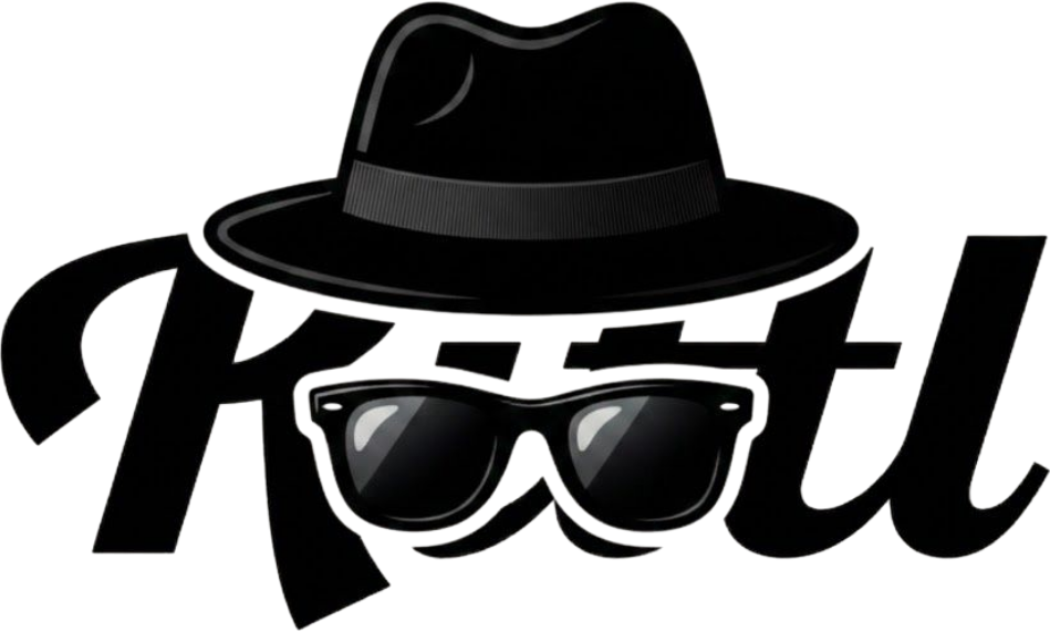 Kittl logo wearing a hat and sunglasses